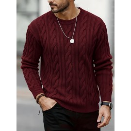 New Autumn-Winter Men's Casual Commuter Solid Color Crew Neck Knit Pullover