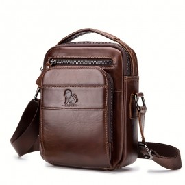 Double-layer business crossbody bag, portable shoulder bag casual bag, unisex Genuine Leather crossbody, top layer Genuine Leather square bag, Genuine Leather single-shoulder handbag